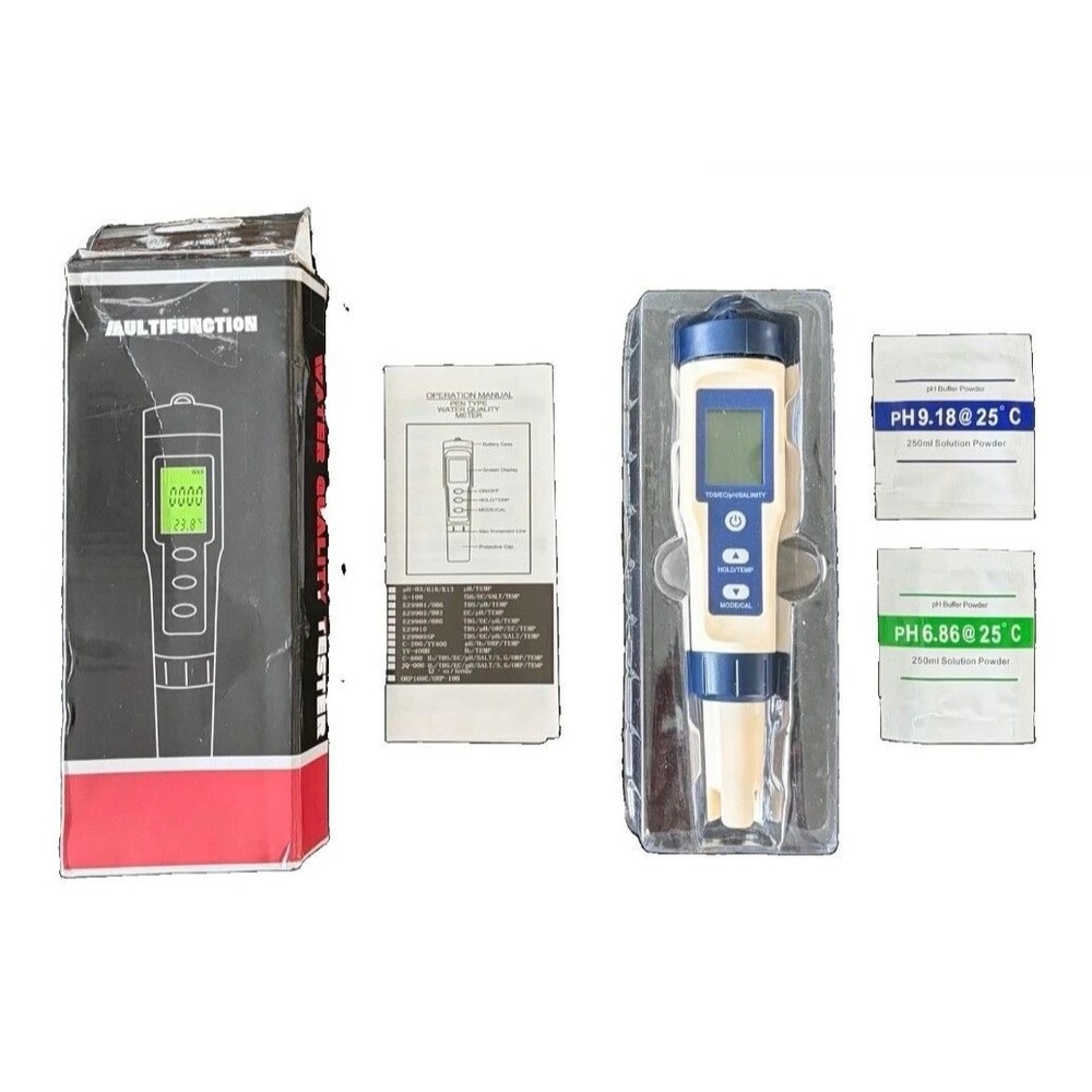 5 In 1, Pool Salt Tester & PH Meter Digital TDS Meter for Salinity PH Temp, EC